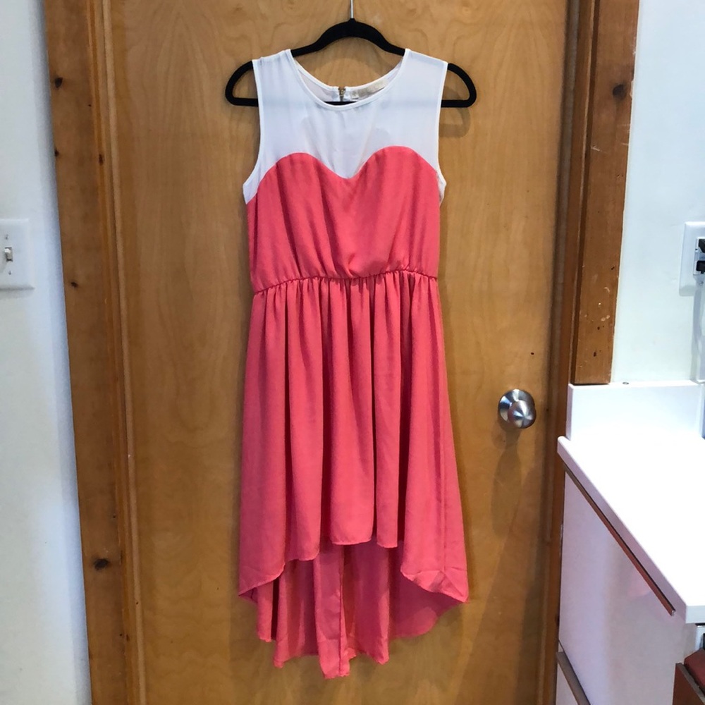 White and pink poly high low heart dress